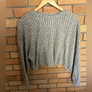 Billabong Women’s Long Sleeve Gray Knit Ribbed Sweater Crop Top Size Small
